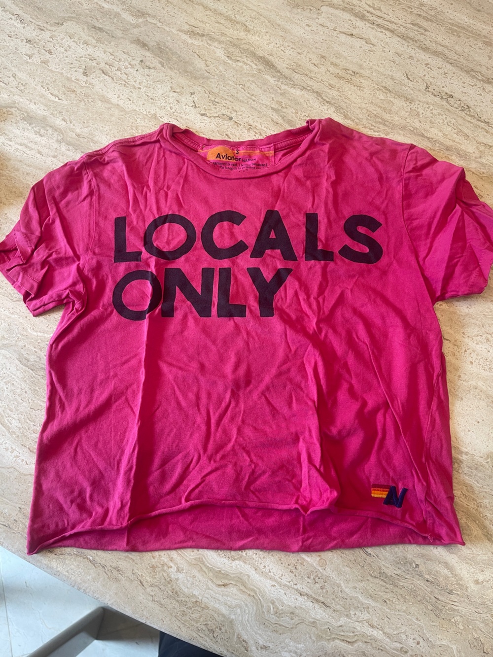 Aviator Nation Hot Pink Tee with Orange Label Accent